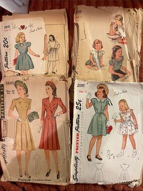 5/$25 1940-50s Vintage Simplicity Dress Pattern Packet